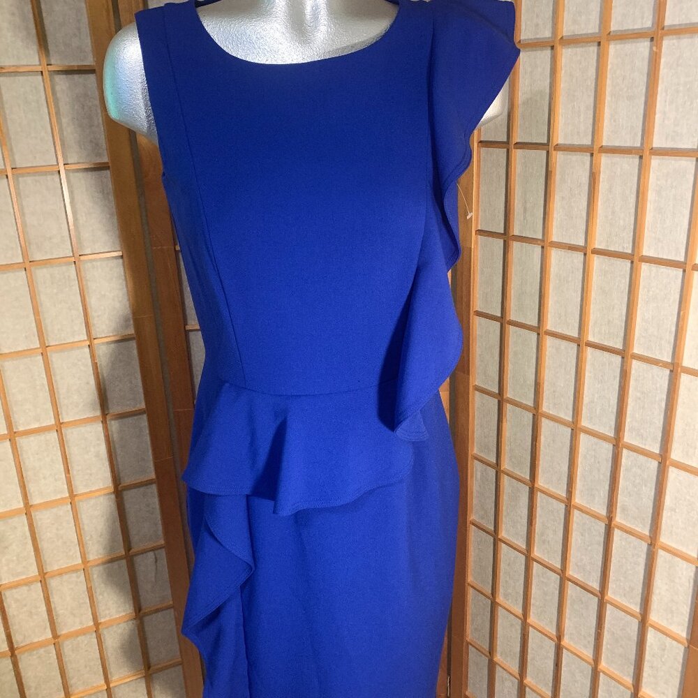 CALVIN KLEIN Royal Blue Sleeveless Peplum Ruffle Lined Dress * sz US 4